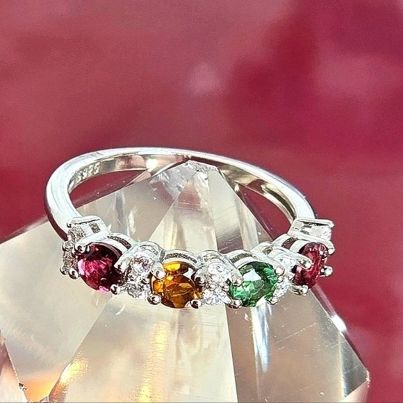 925 Sterling Silver Ring with Natural Tourmaline & Cz - Picture 1 of 14
